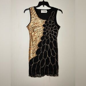 Bellini Black and Gold Mini Dress